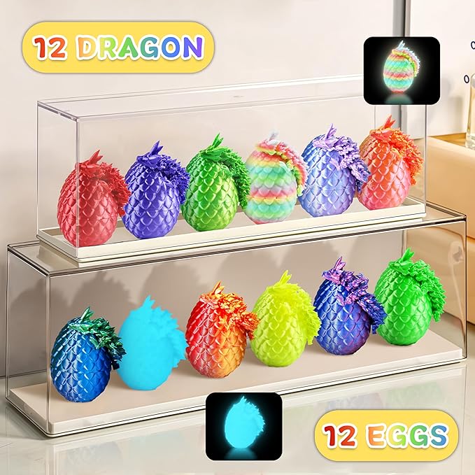 12PCS 3D Dragon Eggs with Dragon Inside, Easter Basket Stuffers Mini Easter Egg Set Articulated Unique Easter Basket Essentials for Adults Kids-BubblyBeeBaby