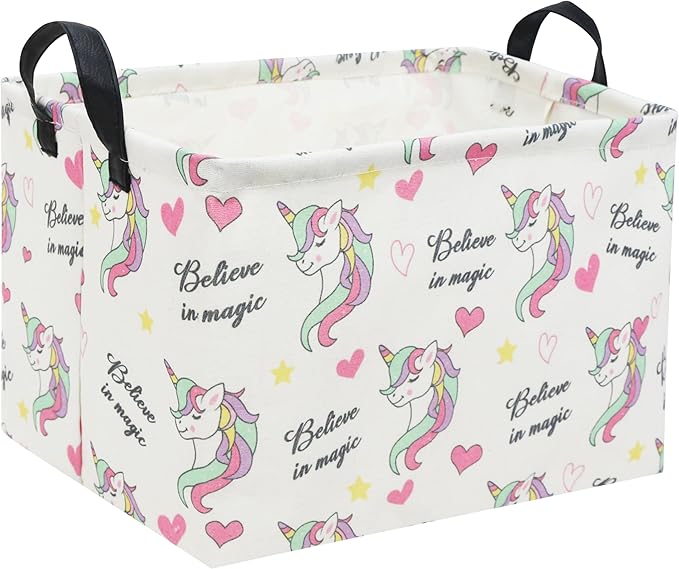 HIYAGON Rectangular Unicorn Basket Gift Baskets Empty Cute Storage Bin with Handles Nursery Room Decor(Unicorn)-BubblyBeeBaby