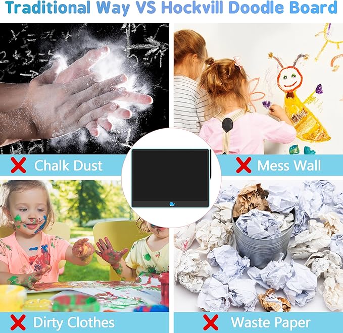 Hockvill LCD Writing Tablet for Kids 16 Inch, Toys for Girls Boys Drawing Pad for 3 4 5 6 7 8 Year Old Kid, Toddler Magnetic Doodle Board Travel Essentials Christmas Birthday for Children (Blue)-BubblyBeeBaby