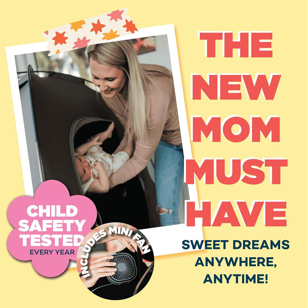 SlumberPod with Fan The Original Blackout Sleep Tent Travel Essential for Baby and Toddlers, Mini Crib and Pack n Play Cover, Sleep Pod with Monitor Pouch and Fan Pouch, Blocks 95%+ Light, Black