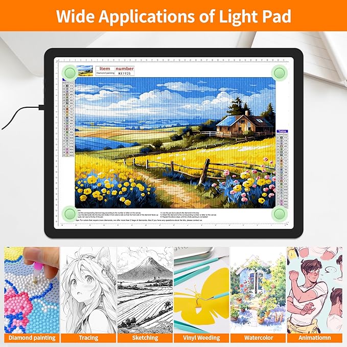 Elice Magnetic A3 Light Board for Diamond Painting, Ultra-Thin Tracing LED Light Box with Side Buttons, Super Bright Diamond Art Light Pad, Light Table for Drawing, Sketching, Weeding Vinyl - Black-BubblyBeeBaby