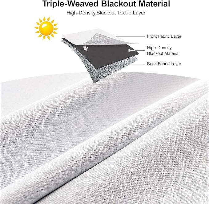 Joydeco Faux Linen Blackout Curtains for Bedroom,White Blackout Curtains 72 inches Long,100% Blackout Solid Thermal Insulated Window Drapes Luxury Decor for Living Room（W52xL72 Inch,White）-BubblyBeeBaby