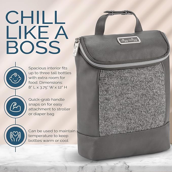 Itzy Ritzy Insulated Bottle Bag – Keeps Bottles Warm or Cool - Holds 3 Bottles and Features Interior Pocket for Ice Pack (Not Included), Grayson-BubblyBeeBaby