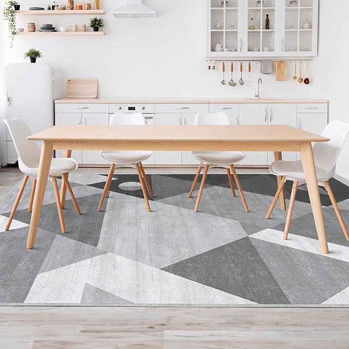 HOMFINE Washable Modern Area Rug - Geometric Style 9x12 Rugs for Living Room, Bedroom, Machine Washable Rug Soft Non Slip Non Shedding Area Rug - Grey, 9'x12'-BubblyBeeBaby