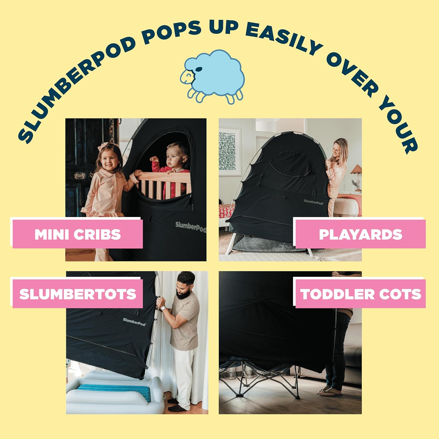 SlumberPod with Fan The Original Blackout Sleep Tent Travel Essential for Baby and Toddlers, Mini Crib and Pack n Play Cover, Sleep Pod with Monitor Pouch and Fan Pouch, Blocks 95%+ Light, Black