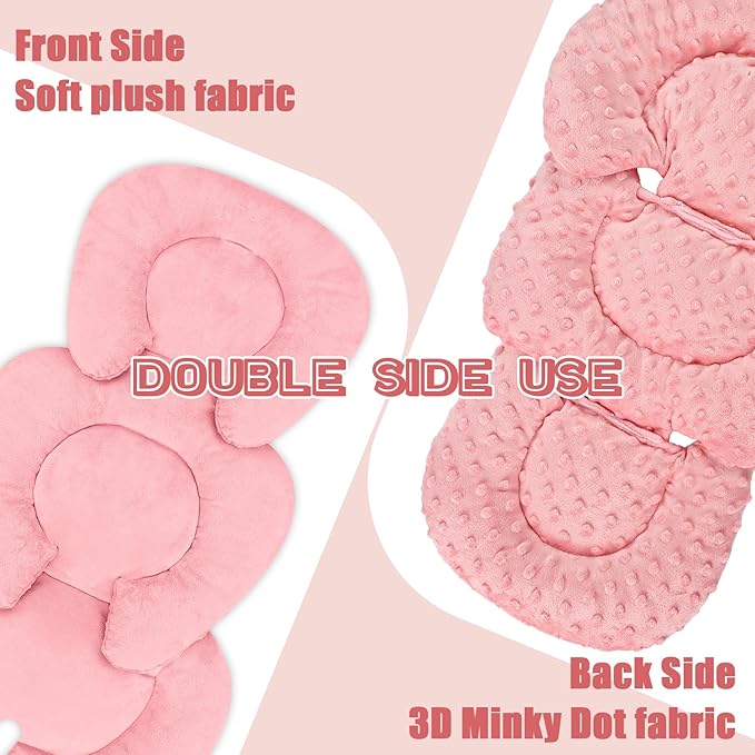 GFU Infant Car Seat Insert Head and Body Support, Reversible Newborn Insert for Carseat with Strap Pads, Soft Stroller Cushion Pillow Insert for Boys and Girls, Fits for Stroller, Swing, Red-BubblyBeeBaby