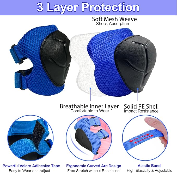 Kids Bike Helmet with DIY Stickers and Knee Pads Elbow Pads Wrist Guard Set for Ages 3-8-14 Toddler Boys Girls Helmet for Roller Skates Cycling Skateboarding Bicycle Scooter-BubblyBeeBaby