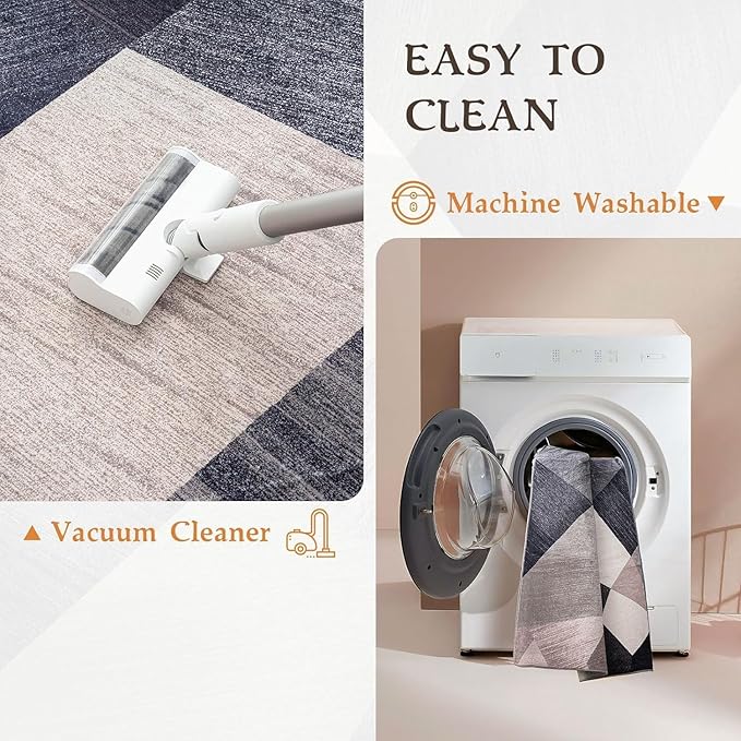 HOMFINE Washable Modern Area Rug - Geometry Style 6x9 Rugs for Living Room, Bedroom, Machine Washable Rug Soft Non Slip Non Shedding Area Rug - Green, 6'x9'-BubblyBeeBaby