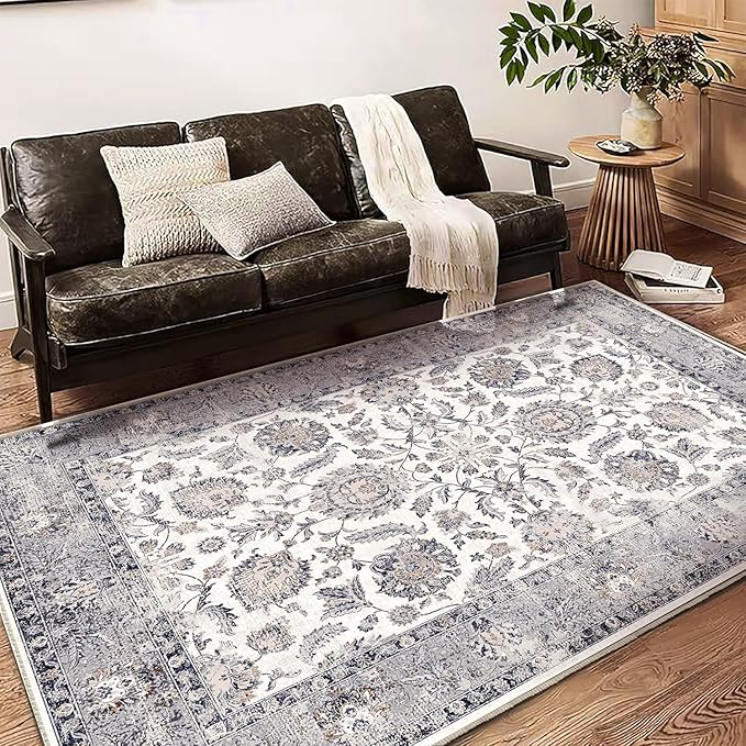 10x14 Washable Area Rug Medallion Distressed Design Boho Medallion Non-Shedding Easy Care Ideal for High Traffic Areas in Living Room Bedroom Kitchen Office Coffee Table Large Carpet-BubblyBeeBaby