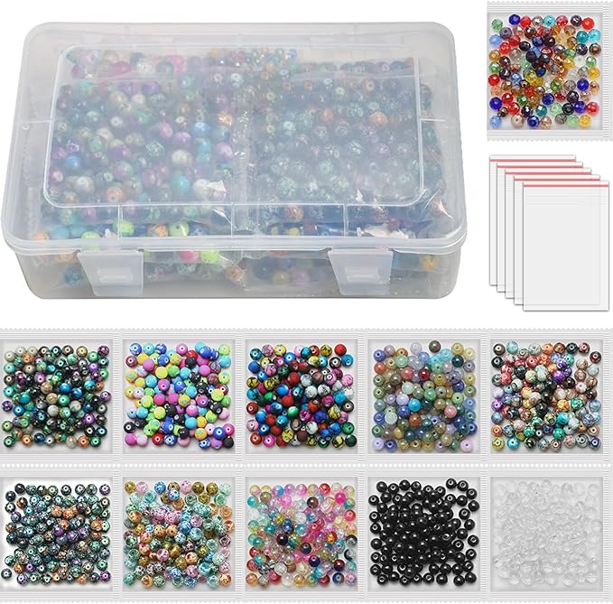 1100pcs 8mm Round Glass Beads for Jewelry Making, Bracelet Necklace Earring DIY Crafts Bulk Kit with Large Hole 83 Different Crystal Beads for Adults Jewelry Supplies-BubblyBeeBaby