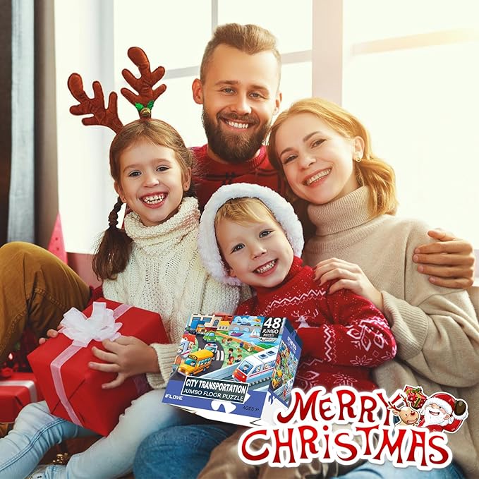 Jumbo Floor Puzzle for Kids,City Transportation Jigsaw Large Puzzles,48 Piece City Life Vehicle Puzzle for Toddler Ages 3-5,Children Learning Preschool Educational Toys,Gift for 4-8 Years Old-BubblyBeeBaby