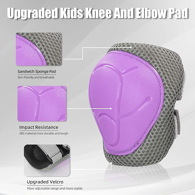 Kids Bike Helmet and Pads Set for Ages 2–14, CPSC Certified Adjustable Helmet with Knee Elbow Wrist Guards, for Skateboard, Scooter, Skating, Rollerblading, Multi-Sport Protective Gear-BubblyBeeBaby