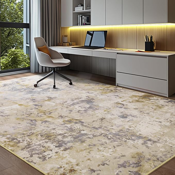 Kelarea 6x9 Rug for Living Room, Beige Washable Non-Slip Rugs, Modern Abstract Large Rugs Low Pile Soft Carpet for Bedroom, Kitchen, Dining Room, Classroom, Dorm, Nursery, Home Office-BubblyBeeBaby