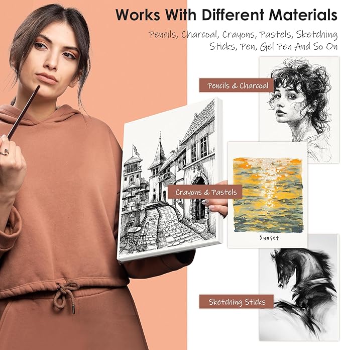 180 Sheets Sketch Paper, 9" x 12" Acid Free Artist Art Easel Drawing Painting Writing Sketching Book Paper Bulk, Study Essentials College Office School Supplies for Kids Students Adults Beginners-BubblyBeeBaby