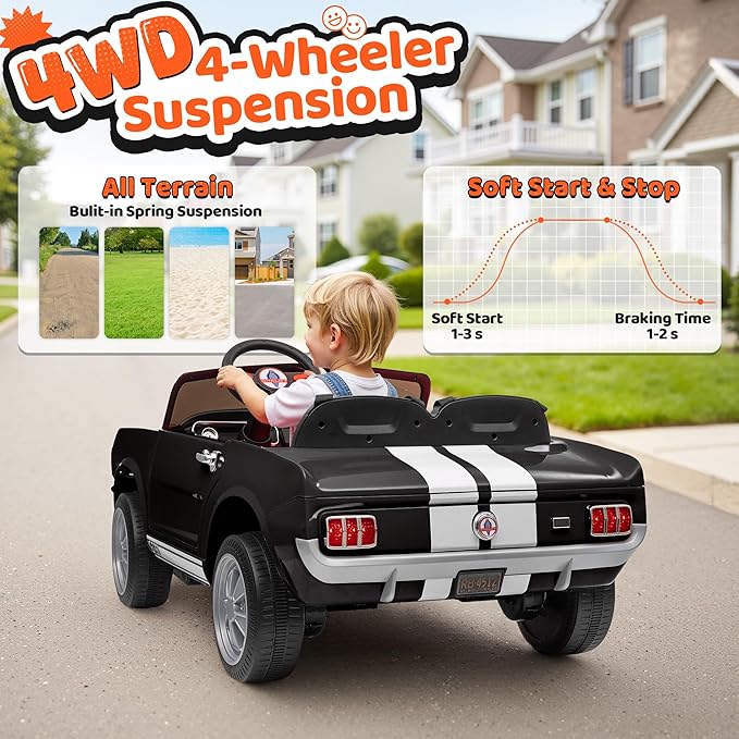 24V 2 Seater Ride on Toys, Licensed Shelby Cobra Kids Power Car Wheeler Ride On Toy w/ 2WD/4WD Switchable, Remote Control, 19" Spacious Seat, 4 Spring Suspension, Music, Bluetooth-BubblyBeeBaby