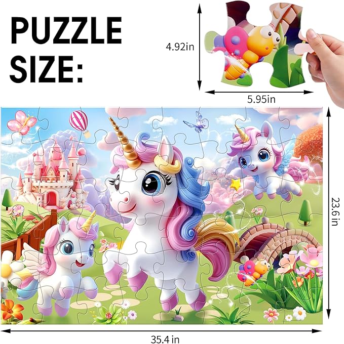 Jumbo Floor Puzzle for Kids,48 Piece Unicorn Large Jigsaw Puzzles,Puzzle for Toddler Ages 3-5,Fun Educational Preschool Learning Toy Gift for Boys & Girls Ages 4-8-BubblyBeeBaby