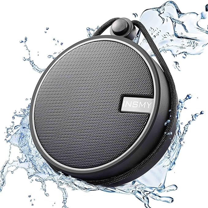 INSMY C12 IPX7 Waterproof Shower Bluetooth Speaker, Portable Small Speaker, Speakers Bluetooth Wireless Loud Clear Sound Support TF Card Suction Cup for Kayak Canoe Beach Gift (Black)-BubblyBeeBaby