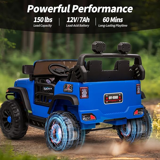 2 Seater Ride on Car Truck, 12V Kids Electric Ride on Toy for Big Kids Age 3-8 w/Remote Control- Blue-BubblyBeeBaby