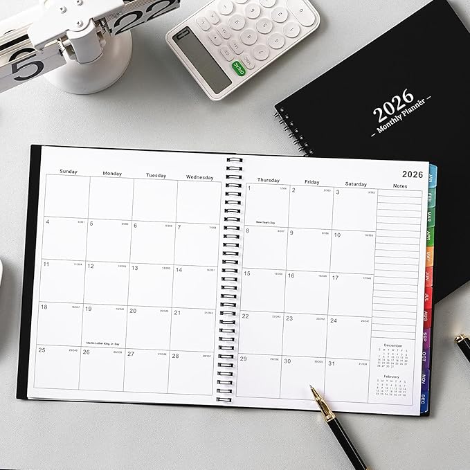 2026 Monthly Planner - 2026 Planner/Calendar, JAN 2026 - DEC 2026, Monthly Planners with Colorful Tabs, Planners for Daily Organizing - Waterproof Cover (8" x10", Notes Pages, Black)-BubblyBeeBaby