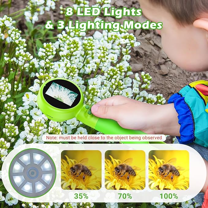 2 in 1 Kids Microscope with Bug Catcher,HD 500X Digital Microscope for Kids with 2" Screen,Photo and Video,STEM Educational Science Kit Learning Toys for Age 3-12 Girls & Boys Birthday Gifts (Green)-BubblyBeeBaby