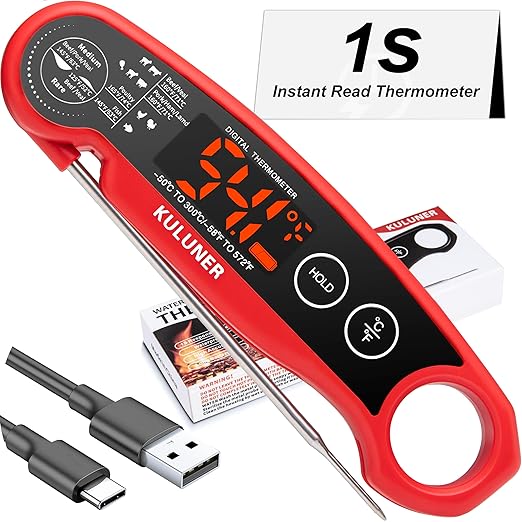 1-Second Rapid and Accurate Meat Thermometer - Waterproof Multifunctional Kitchen Food Thermometer, Ideal for Frying, Smoking, Grilling and More(Red)-BubblyBeeBaby