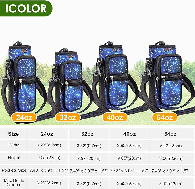icolor Water Bottle Carrier Bag with Strap 25/32/40 oz Crossbody Bottle Holder with Phone Pocket Sling Sleeve Insulated Neoprene Water Bottle Pouch for Walking Travelling-BubblyBeeBaby