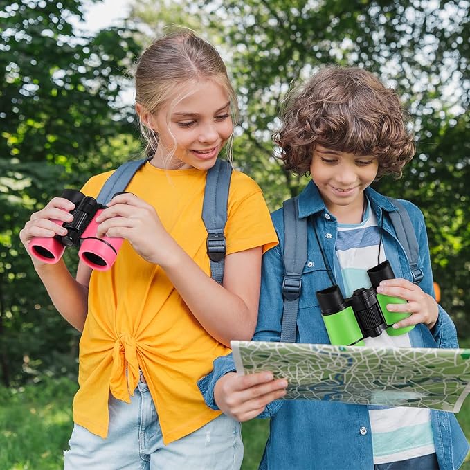 12 Pcs Kids Binoculars - Shock Proof, Folding, Small Telescope for Age 3-12 Boys & Girls - Educational Learning Binoculars for Hunting, Bird Watching, Camping & Outdoor-BubblyBeeBaby