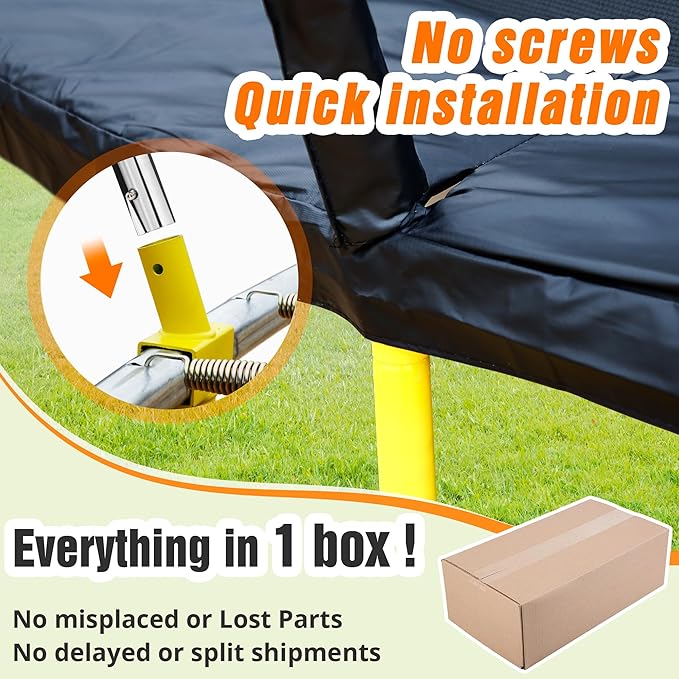 10FT 12FT 14FT 16FT Pumpkin Trampoline for Kids Adults, ASTM Approved Outdoor Recreational Trampoline with Basketball Hoop, Enclosure Net, Yellow-BubblyBeeBaby