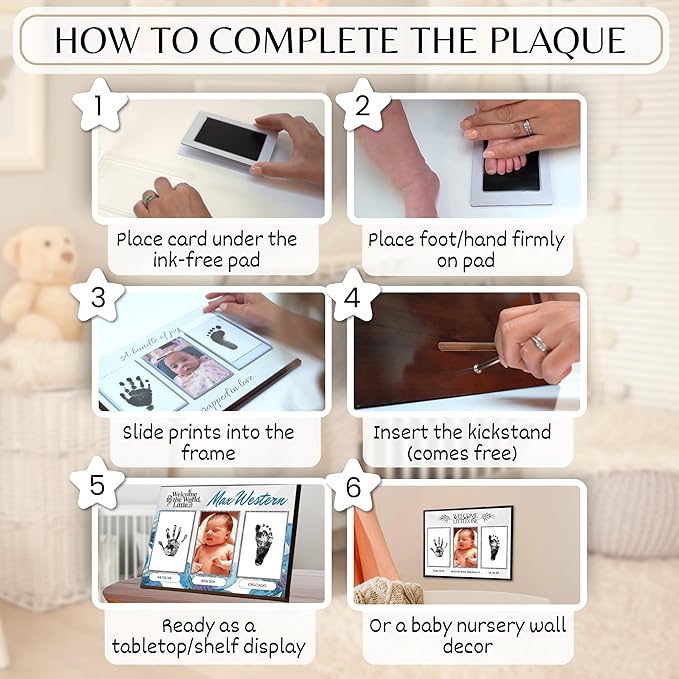 Inkless Hand and Footprint Kit, Baby Keepsake Plaque & Baby Shower Gifts - Ideal as Mom To Be Gift, Nursery Picture Frames, Clean Touch Hand and Footprint Kit (Style 1 - Design 3)-BubblyBeeBaby