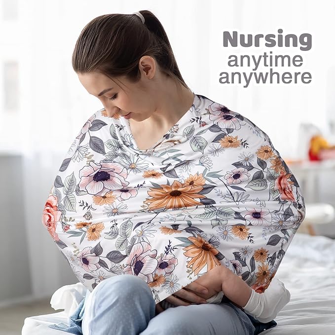 Rquite All-in-1 Car Seat Cover Baby, Carseat Covers for Girl Boy, Stretchy Soft Infant Car Seat Cover, Multi-use Baby Carrier Cover, Car Seat Canopy, Stroller Sun Shade, Nursing Breastfeeding Cover-BubblyBeeBaby