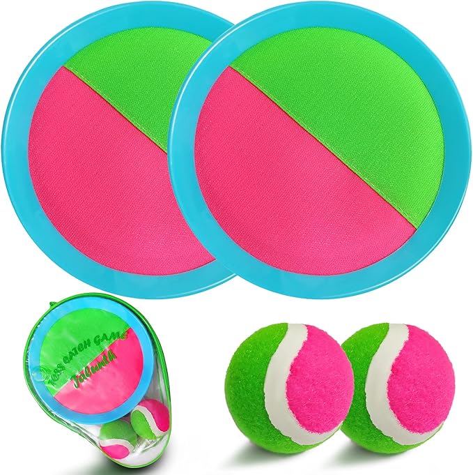 Jalunth Ball Catch Set Game Toss Paddle - Beach Toys Back Yard Outdoor Games Pool Backyard Target Throw Catch Sticky Set Age 3 4 5 6 7 8 9 10 11 12 Years Old Boys Girls Kids Easter Gifts Blue-BubblyBeeBaby