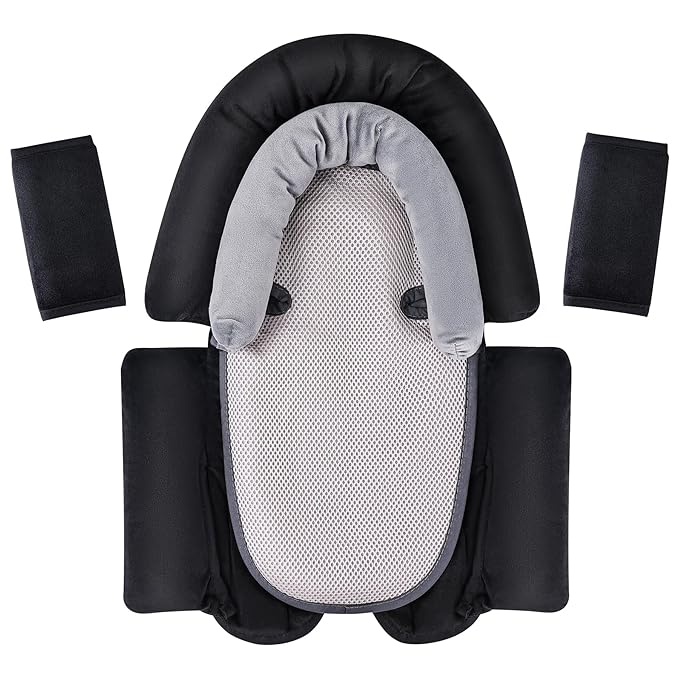 COOLBEBE Upgraded 3-in-1 Babybody Support & Strap Covers Set for Newborn Infant - Extra Soft Car Seat Insert Cushion Pad, Perfect for Carseats, Strollers, Swing, Black-BubblyBeeBaby
