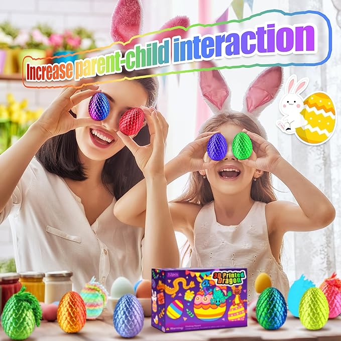 12PCS 3D Dragon Eggs with Dragon Inside, Easter Basket Stuffers Mini Easter Egg Set Articulated Unique Easter Basket Essentials for Adults Kids-BubblyBeeBaby