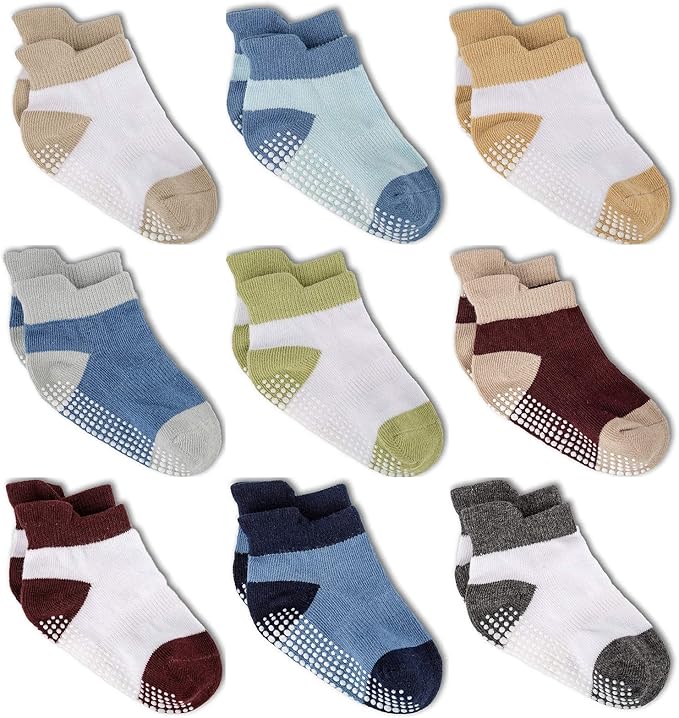 Zaples Baby Non Slip Grip Ankle Socks with Non Skid Soles for Infants Toddlers Kids Boys Girls-BubblyBeeBaby