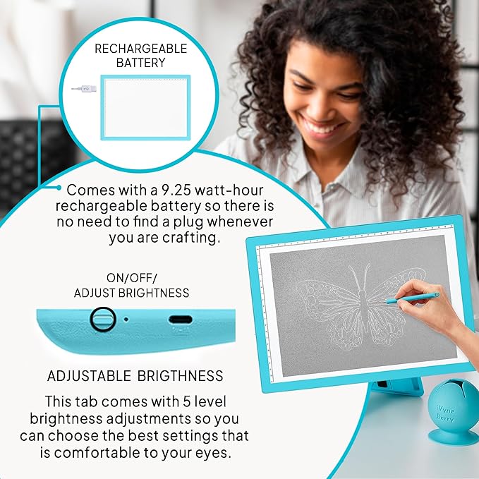 iVyne Rechargeable A4 Light Pad for Tracing & Weeding - LED Light Board for Weeding Vinyl - for Cricut Vinyl Weeding Tools - Ultra-Thin & Portable - Perfect for Artists & Crafters - Blue-BubblyBeeBaby