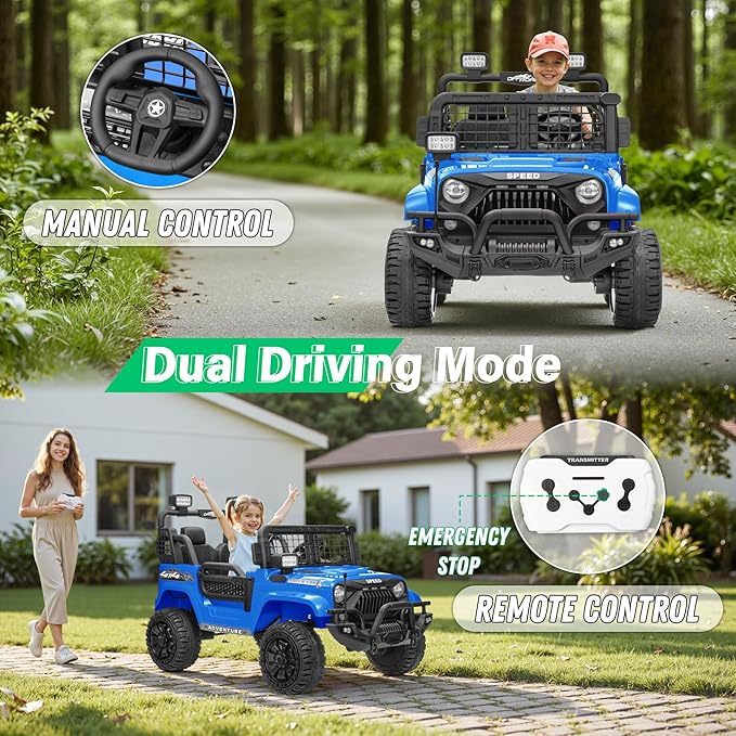 2 Seater Ride On Car Truck with Remote Control XL, Kids 24V Battery Powered Electric Vihicle w/21 in Seat, 3 Speeds, 2WD/4WD Switichable, Shock Absorbers,Bluetooth, Flower, Gift Choice-BubblyBeeBaby