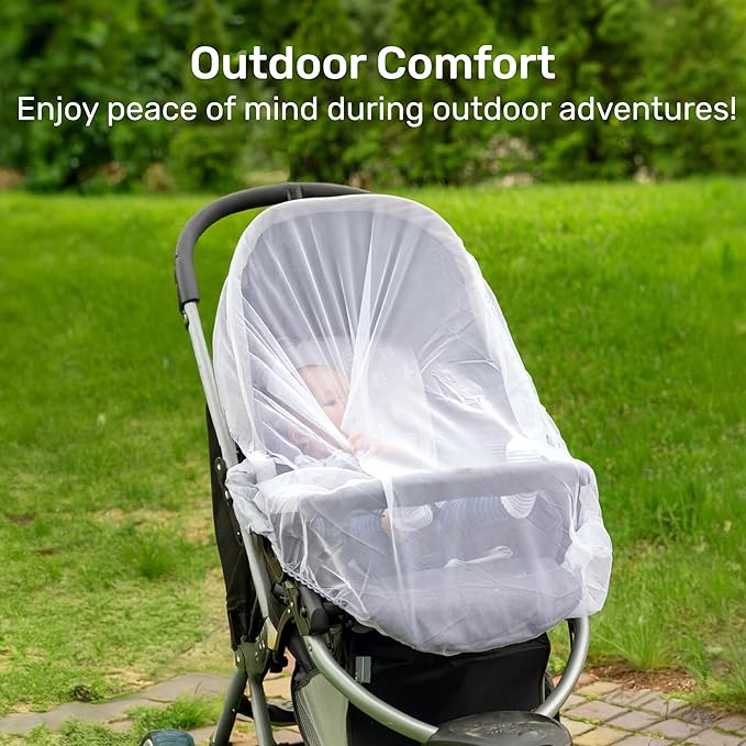 Enovoe Mosquito Net for Baby Stroller and Crib - Durable Mesh Bug Net Cover with Elastic Edge - Fits Strollers, Bassinets, Playards, and Mini Cribs - Travel Essential for Newborns - 63x64-Inch (White)-BubblyBeeBaby