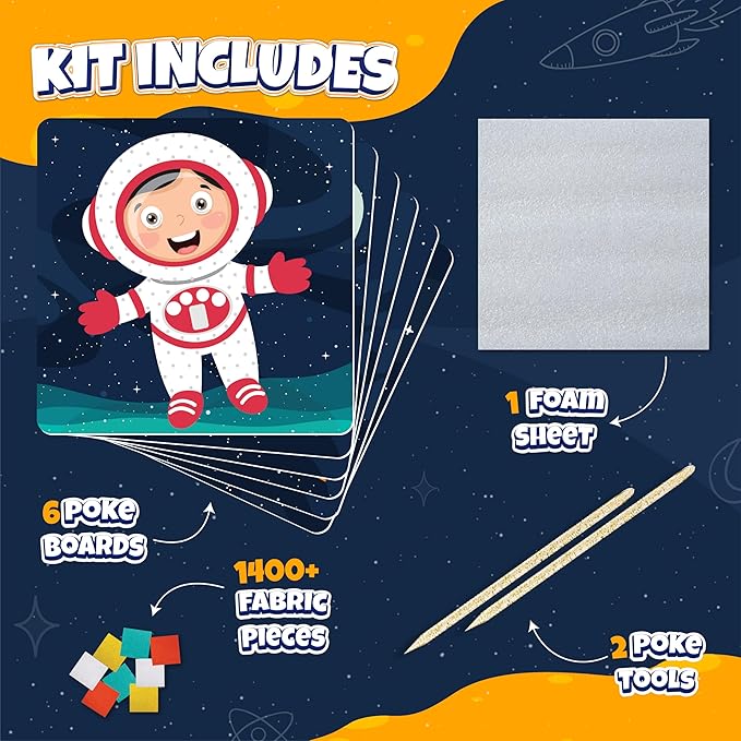 jackinthebox Poke Poke Art for Kids – Space Theme, Mess-Free Fabric Art and Craft, Flower Pressing Kits, Gift for Kids, Toys for Girls and Boys Ages 4 5 6 7 8-BubblyBeeBaby
