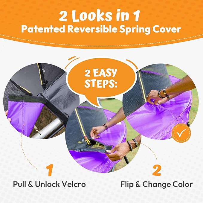 JUMPZYLLA Trampoline Outdoor 8FT 10FT 12FT 14FT 15FT 16FT with Enclosure and Ladder, ASTM Approved Recreational Trampoline for Kids and Adults, Anti-Rust Coated Frame-BubblyBeeBaby