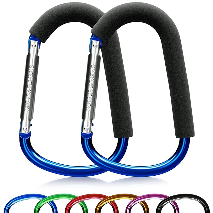 sprookber 6.7 Inch Large Stroller Hooks for Diaper Bags & Purses, Heavy Duty Mommy Hooks for Shopping, Grocery, Backpack – Baby Stroller Accessories, Set of 2 (Bule)-BubblyBeeBaby