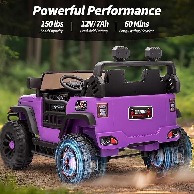 2 Seater Ride on Car Truck, 12V Kids Electric Ride on Toy for Big Kids Age 3-8 w/Remote Control- Purple-BubblyBeeBaby
