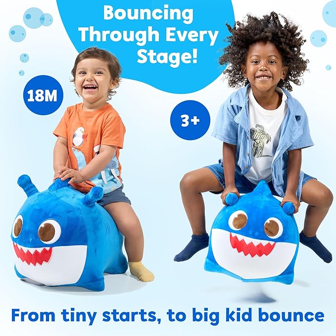 JITTERYGIT Baby Shark Bouncy Animal Plush - Daddy Shark Official Nickelodeon Music & Sing Toy - Christmas & Birthday Gifts for Kids & Toddlers (Boys & Girls) Ages 2-4 Years Old (Blue)-BubblyBeeBaby