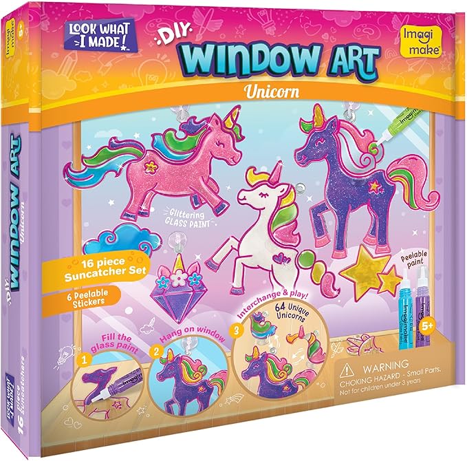 Imagimake Window Art Unicorn | Stained Glass Kit | Unicorn Girls Toys Age 6-8 | 6 Year Old Girl Birthday Gift | Art and Crafts for Girls 8-12 | DIY Suncatcher Kit for 5,6,7,8,9,10,11,12 Year Old Kids-BubblyBeeBaby