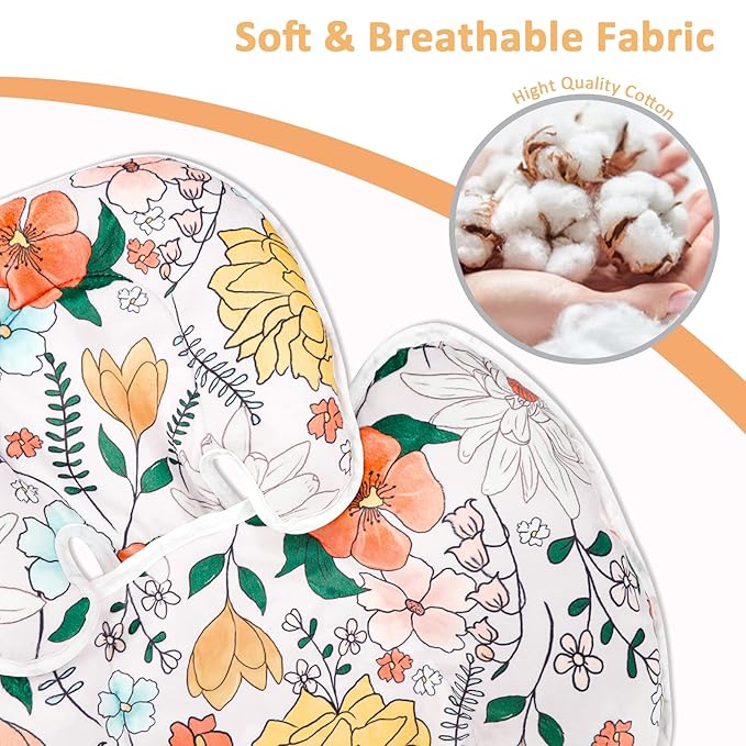 Pea Pod Baby Car Seat Head Support for Newborn, 2 in 1 Infant Car Seat Head Body Support for Girls Extra Soft Breathable Baby Car Seat Cushion Insert for Strollers, Swings, Bouncers, (Retro Floral)-BubblyBeeBaby