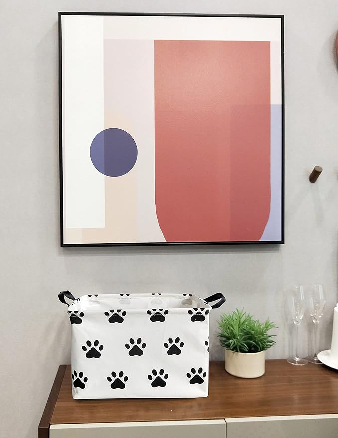 HIYAGON Dog toy Basket Dog Toy Bin Cute Toy Storage Basket Organizer Box Kids Gift Basket Empty Rectangular Room Decor for Home(Paw)-BubblyBeeBaby