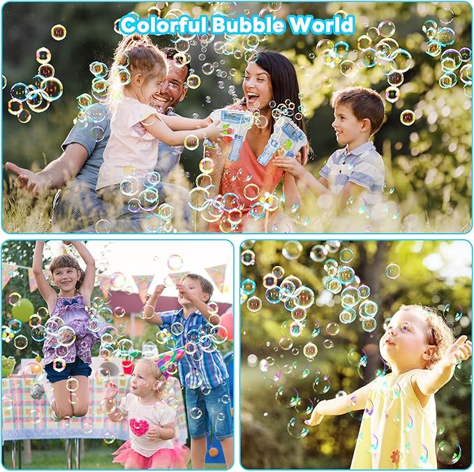 Kid Odyssey 2 Pack Bubble Gun with 4 Refill Solution and 3 Colorful LED Light, Bubble Machine for Kids, Bubble Maker for Party Favors, Birthday Gift, Indoor Outdoor Toys for Toddlers-BubblyBeeBaby