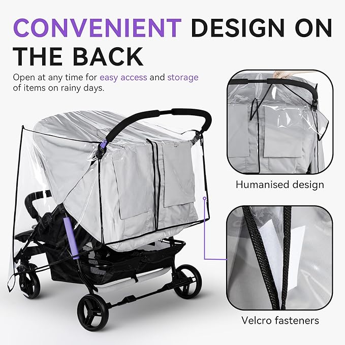 bemece Double Stroller Rain Cover, Weather Shield Double Stroller for Side by Side Seats Twin Stroller, Baby Outdoor Activities Accessories, Protects Children from Rain, Snow, Wind-BubblyBeeBaby