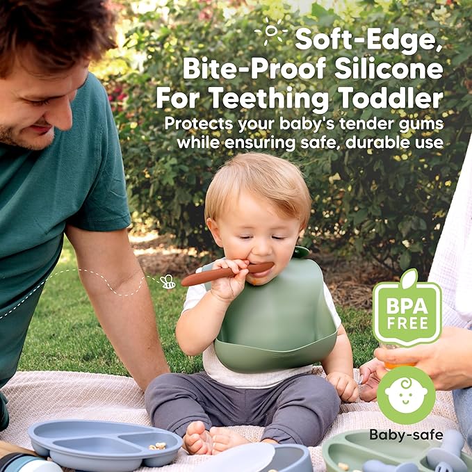 KeaBabies Silicone Baby Spoons, Self Feeding 6-12 months - 3-Pack Baby Weaning Eating Utensils,Toddler First Food Training Spoon,Infant,Kids Feeding Supplies Essential Set,Dishwasher-safe (Terracotta)-BubblyBeeBaby