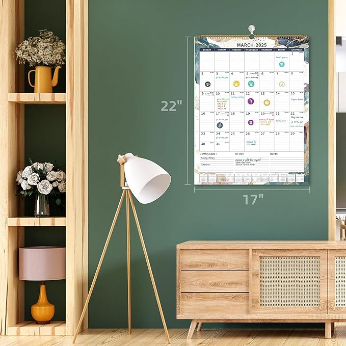 2025 Calendar, Wall Calendar 2025-2026 (17"x22") with Lines, Monthly Calendar from Jan 2025 to Jun 2026, Vertical Large Monthly Family Calendar 2025 for Wall, Calendario 2025-BubblyBeeBaby