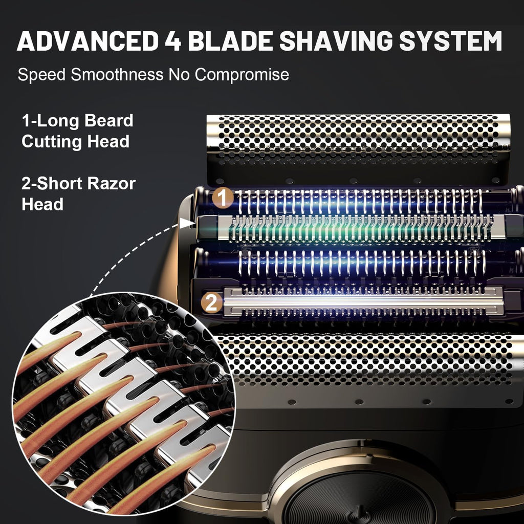 Electric Foil Shavers for Men: Upgraded Mini Electric Razor with 4 Floating Blades & Big LED Display - Foil Shaver for Men with 2 Gears Adjustable - Face Shaver with IPX7 Waterproof,USB Type C